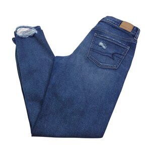 American Eagle Womens Tomgirl Jeans 2 Long Distressed Button Fly Mid Rise